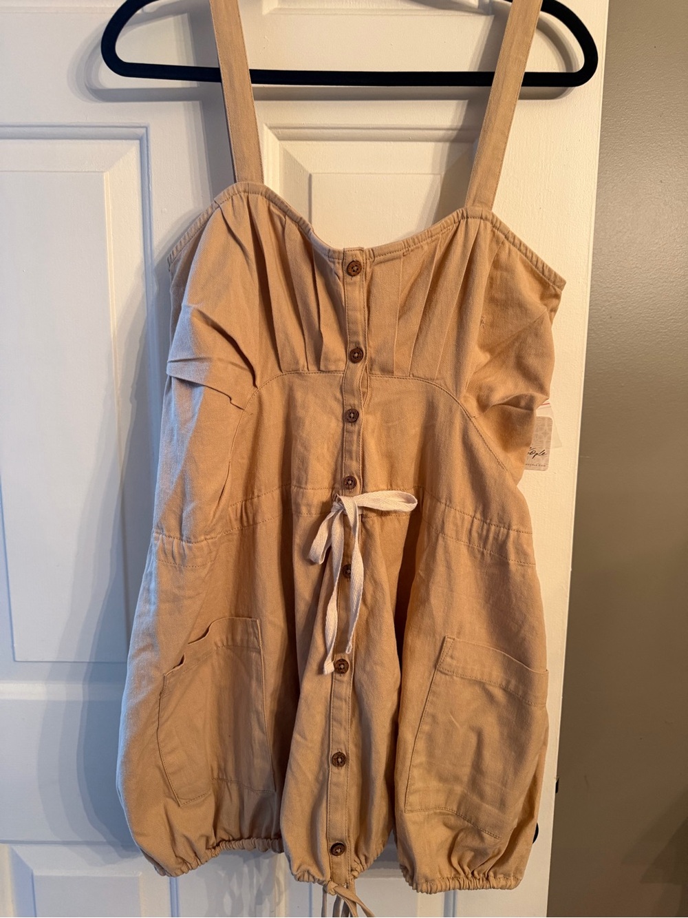 Free People Biscotti Tan Button-Front Drawstring Tank - Picture 5 of 10
